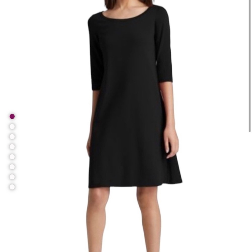 Eileen Fisher Black Midi Dress High-Low Hem Minimalist Lagenlook Dress